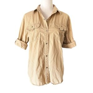 LAUREN RALPH LAUREN Beige Button Down Utility Camp Shirt Womens Medium